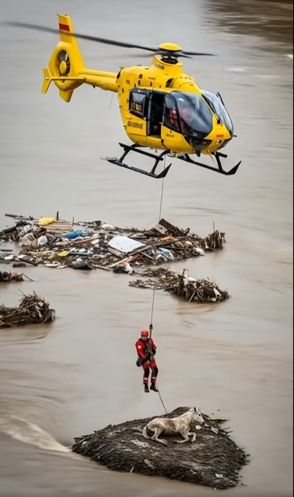 The Unforgettable Helicopter Rescue: How a Brave Team Saved a Horse from Deadly Floodwaters