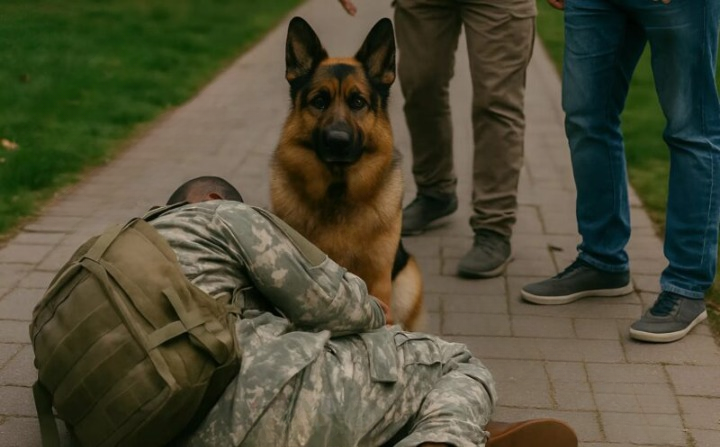 A Soldier Collapses on the Street — His Loyal Dog Guards Him From Strangers